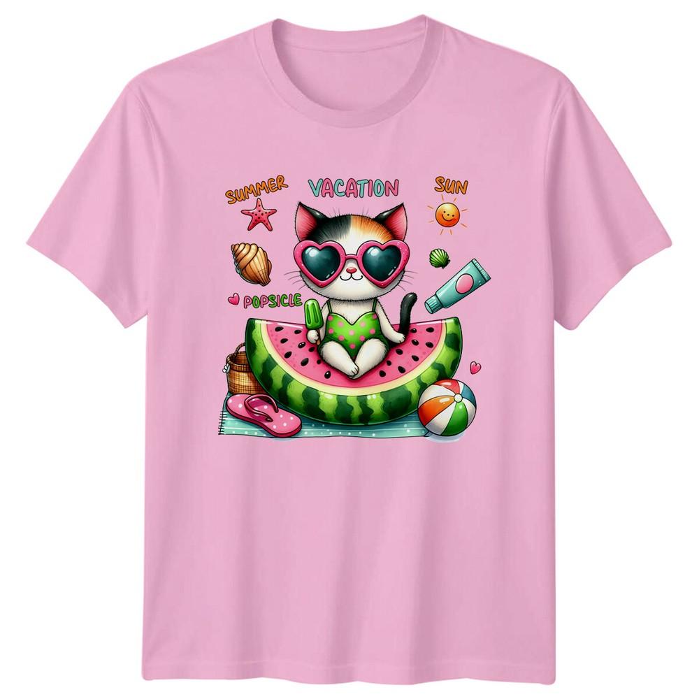 Summer Vacation Cat TShirt Cute Cats In Watermelon Slice Tee