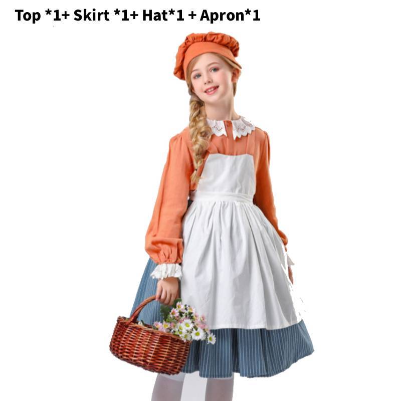 Costume da Contadino Medievale per Bambini con Fantasia a Strisce per Halloween Cosplay Ragazze