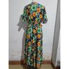 Women's Bohemian Vacation Style Printed Deep V Short-sleeved Dress Cinched Waist Beach Dress