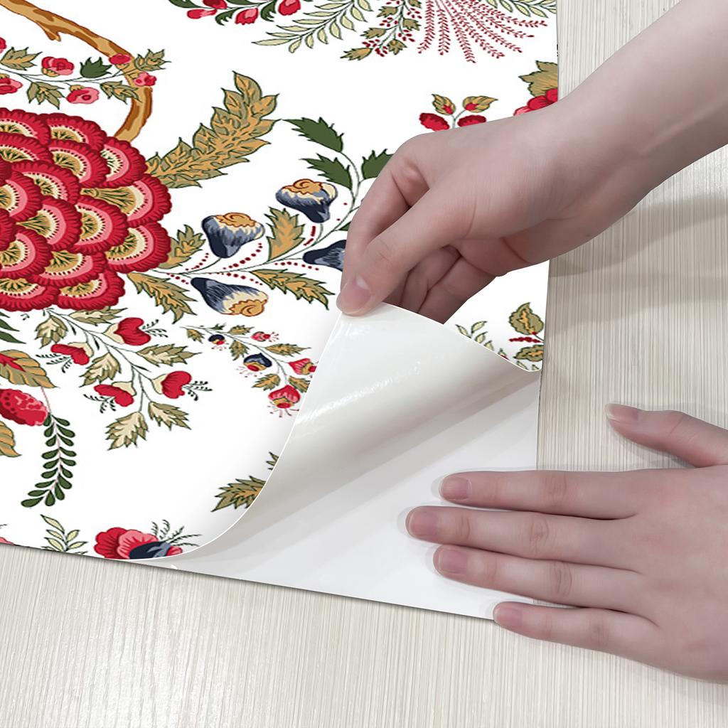 Red Flower Peel And Stick Wallpaper Vintage Floral Self-adhesive PVC Wallpaper Vinyl Furniture Cabinet Sticker For Living Room