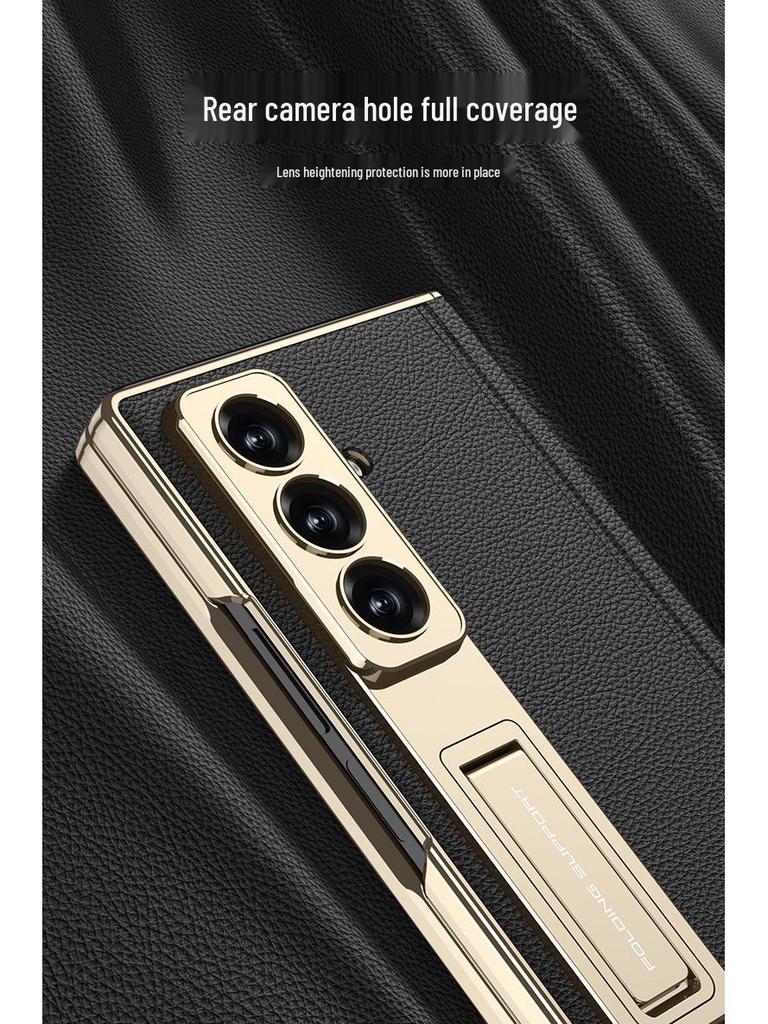 Samsung Z Fold7 Electroplated Leather Magnetic Case with Bracket - Anti-drop Protective Cover