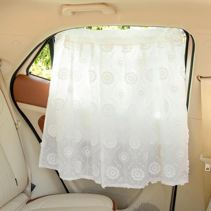 Summer Embroidery Car Sunshade Cover Trim Kids Travel Privacy Protector Curtain Suction Cup Side Window Sun Protection Thermal
