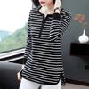 Autumn Winter New Striped T-shirt Women's Korean Loose Mid Length Long Sleeve Top Fashion Round Collar Bottoming Shirt M-5XL