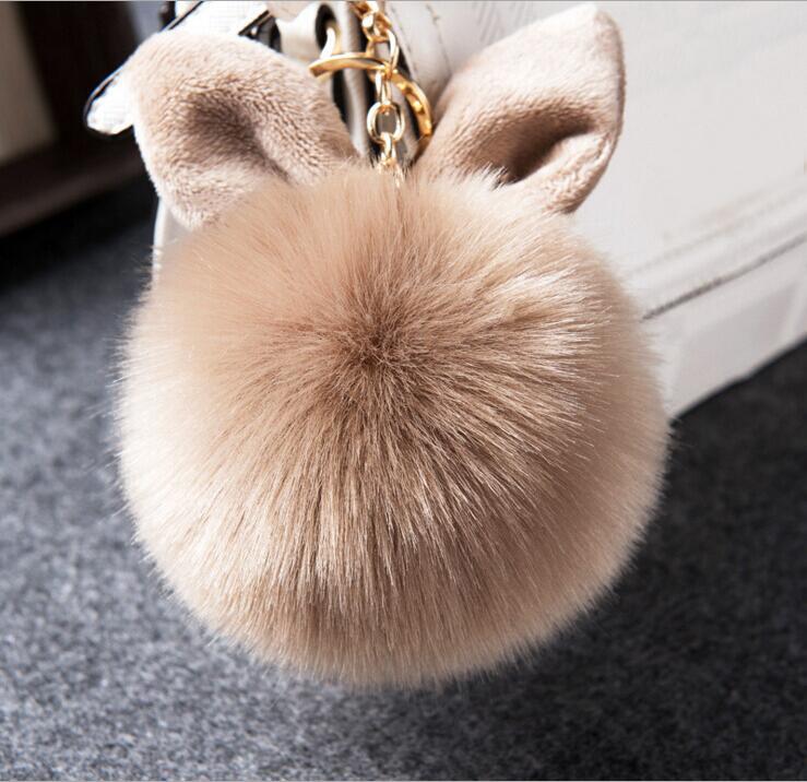Cute Fluffy Bunny Toys Bear Keychain Rabbit Ear Key Chain Fur Woman Bag Charms Keyring Pom  Charm Pendant