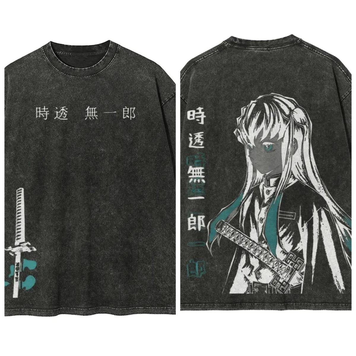 

Demon Slayer Washed Retro Short Sleeve T-Shirt Casual Summer Wear Men Women Comfortable Short Sleeve Half Sleeve Sports Popular Top L