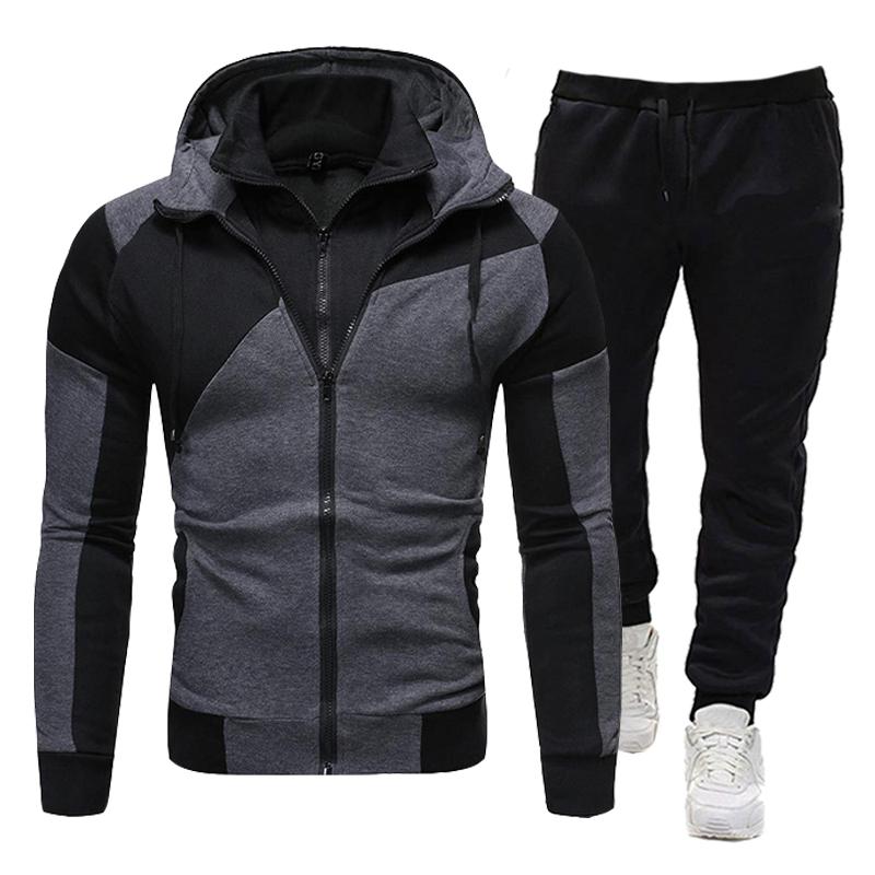 

Мужской утепленный свитшот с капюшоном, комплект из 2 предметов: топ с капюшоном и длинными рукавами + брюки S серый