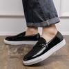 Lederschuhe Herren Metallpferdeschnalle Slipper Britische Ein-Pedal-Brettschuhe Herren Plateau Retro Casual Beanie Schuhe