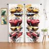 2-Panels Vintage Sports Car Illustration Printed Curtains   Shade and Privacy Protection   Suitable for Decorating Various Rooms