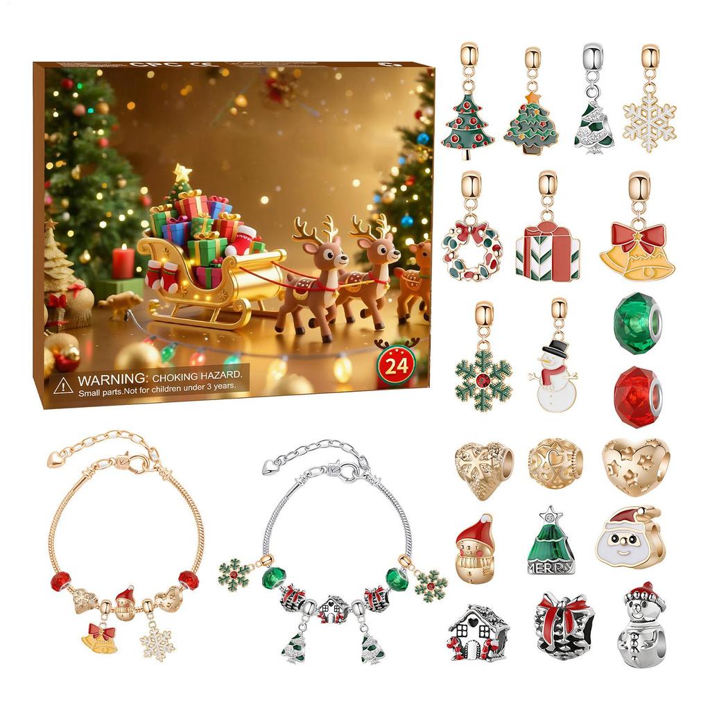 2025 Charm Bracelet Calendar Advent 24-Days Handmade Countdown Christmas Calendar Advent Bracelets for Girls Kids Teens