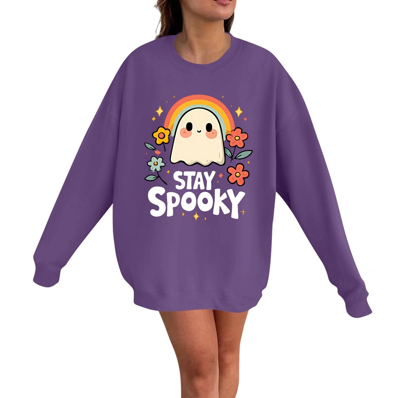 

Women s Casual Fashion Long Sleeve Halloween Print Pullover Round Neck Sweatshirt XXL фіолетовий