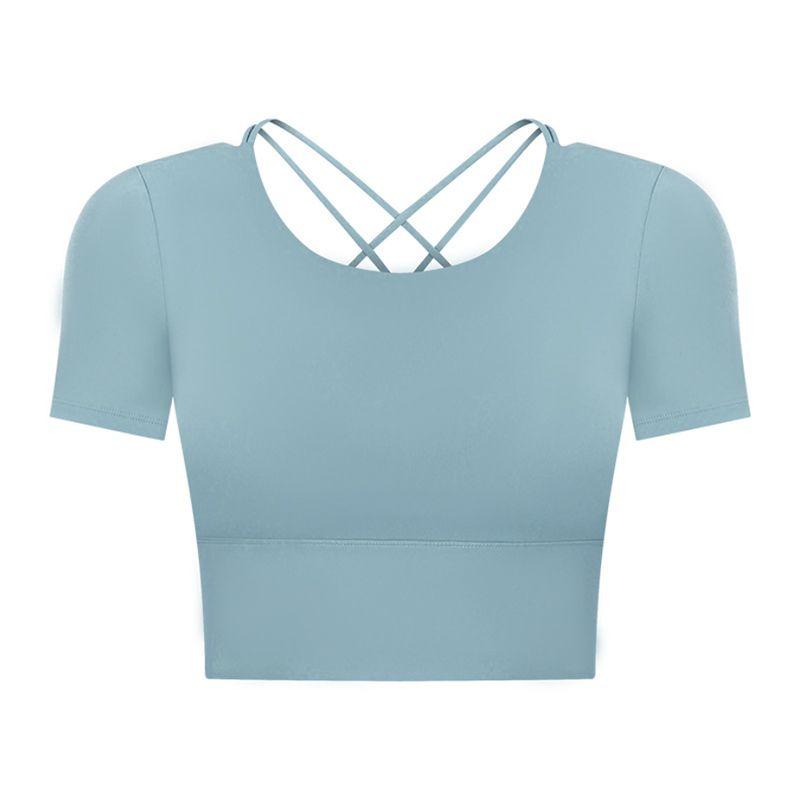 Original Open Back Yoga Jacket Short Sleeve Tight Sports T-shirt with Chest Pad Women's Quick-Drying Running Fitness Clothes Summer
