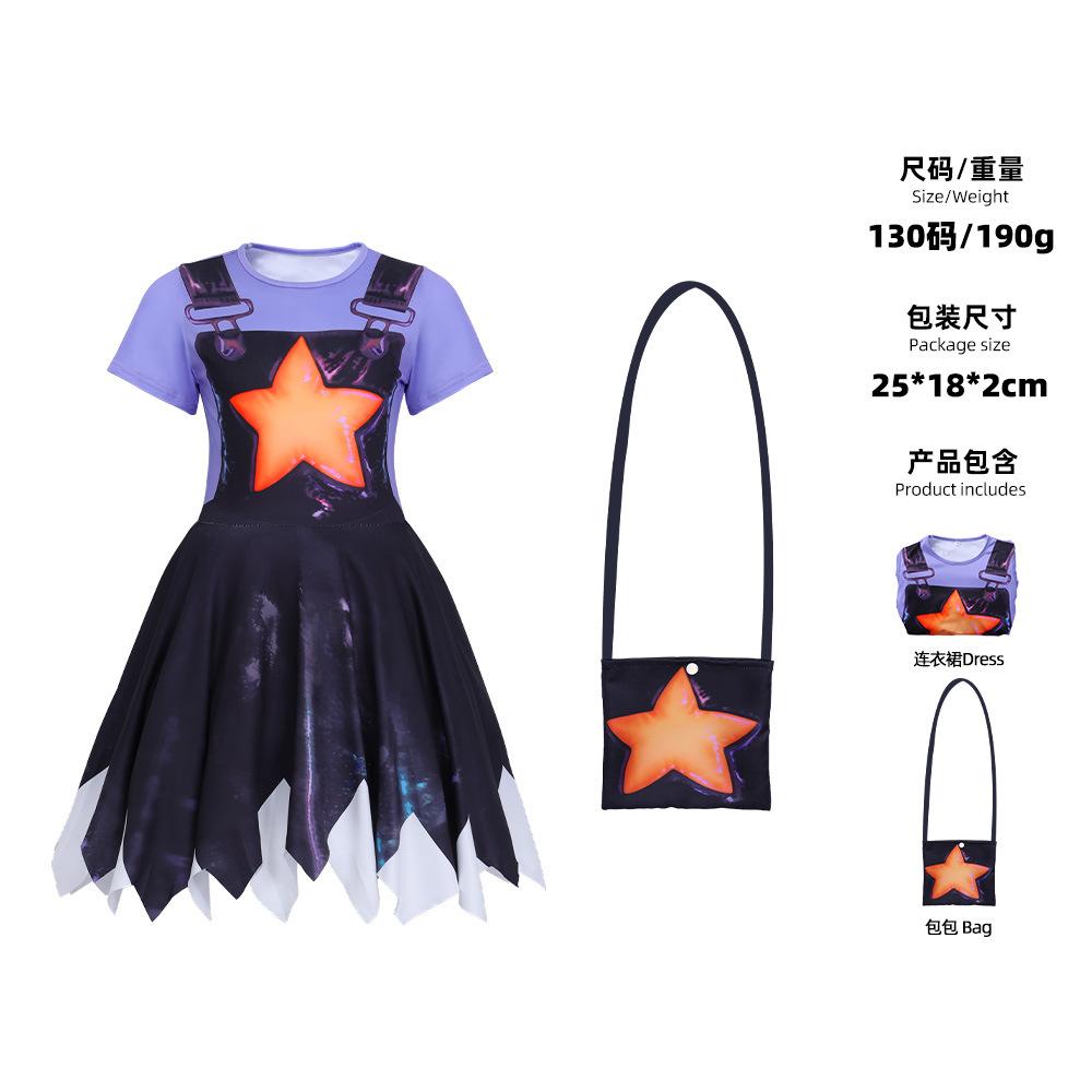 C Poppy's Playtime Lily Short Sleeve Cos Dress Girls Halloween Party Show Dress X