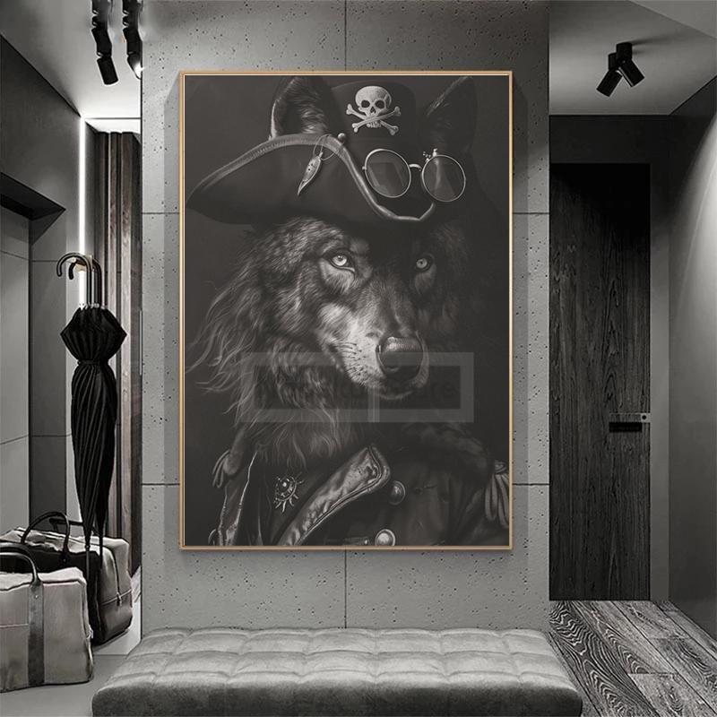Gentleman Vintage Animals Poster Antique Design Prints Canvas Painting Retro Wall Art Pictures Home Room Monochrome Decoration