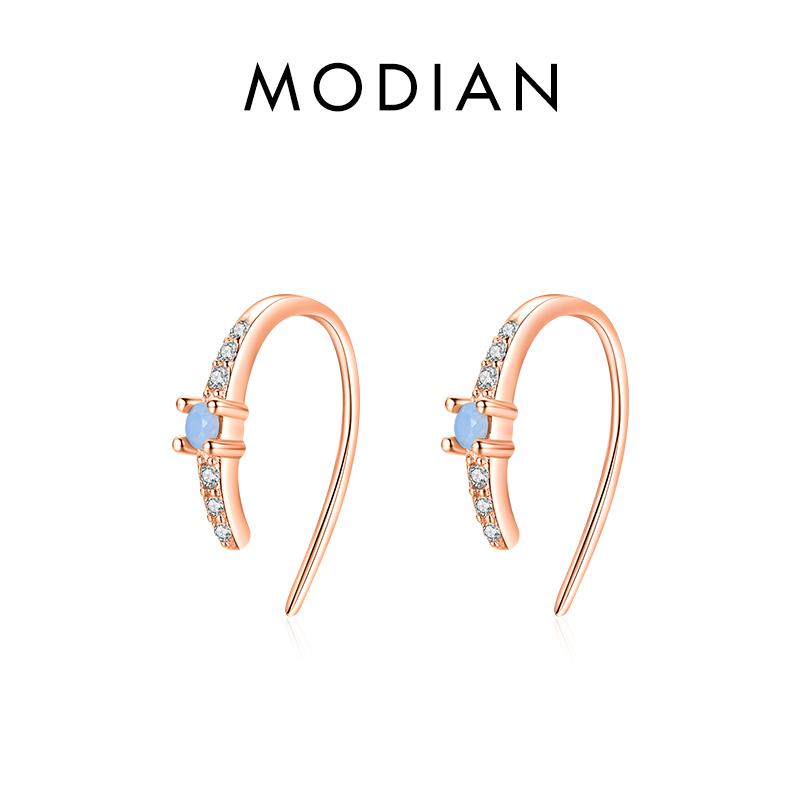 

Модиан, стерлингового серебра 925 пробы, U-образная форма, изысканный синий опал, простые серьги-гвоздики, модные ювелирные изделия цвета розового золота для женщин, подарки розового золота