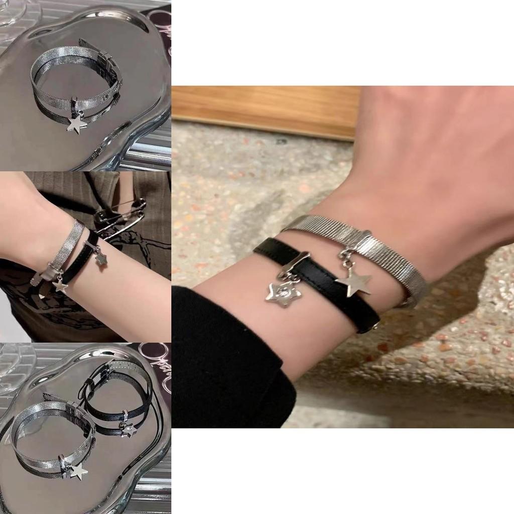 Trendy Y2k Star Charm Bracelet Adjustable Leather Star Wristband Fashionable