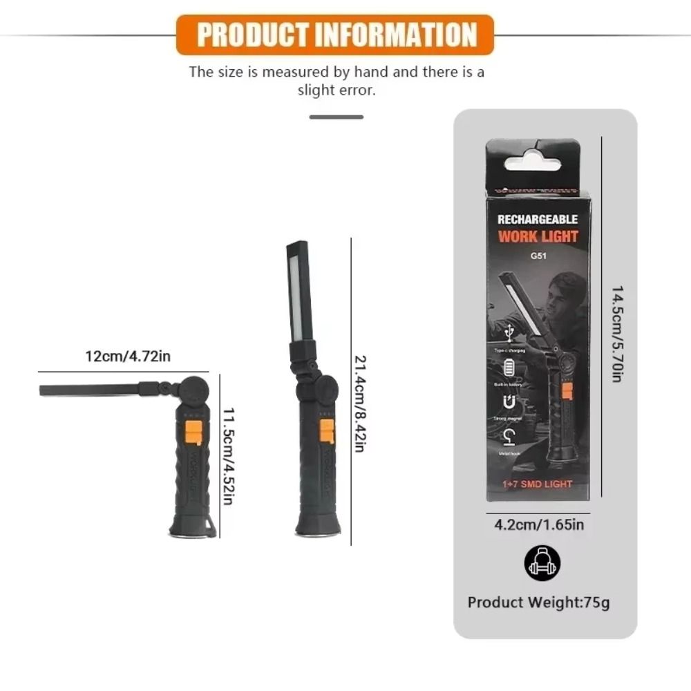 Portable Folding Work Lights Rechargeable Magnetic Flashlight Multiple Gears Dual Lights Camping Light