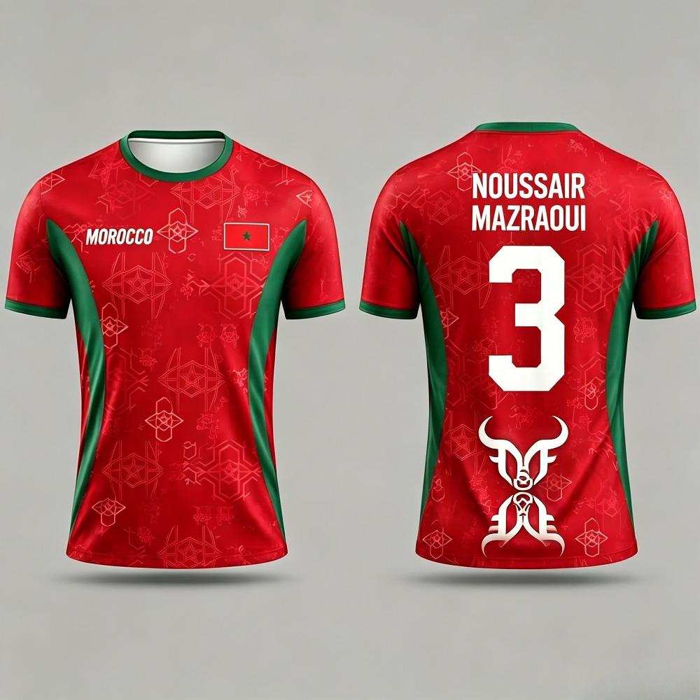 2026 Summer Morocco Flag Print Jersey 3D Printed T-shirtBreathable Quick Dry Fashion Streetwear Sports Sleeve Men's Tee Shirt