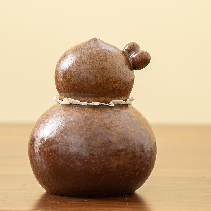 Ceramic Gourd Storage Jar Vintage Rustic Pottery Candy Jar Household Moisture-proof Container for Nuts Coffee Beans and Herbs