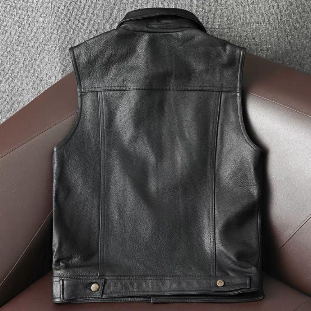 The First Layer of Cowhide Leather Vest Men's Leather Vest Locomotive Style Cycling Clothes Casual Sleeveless Autumn