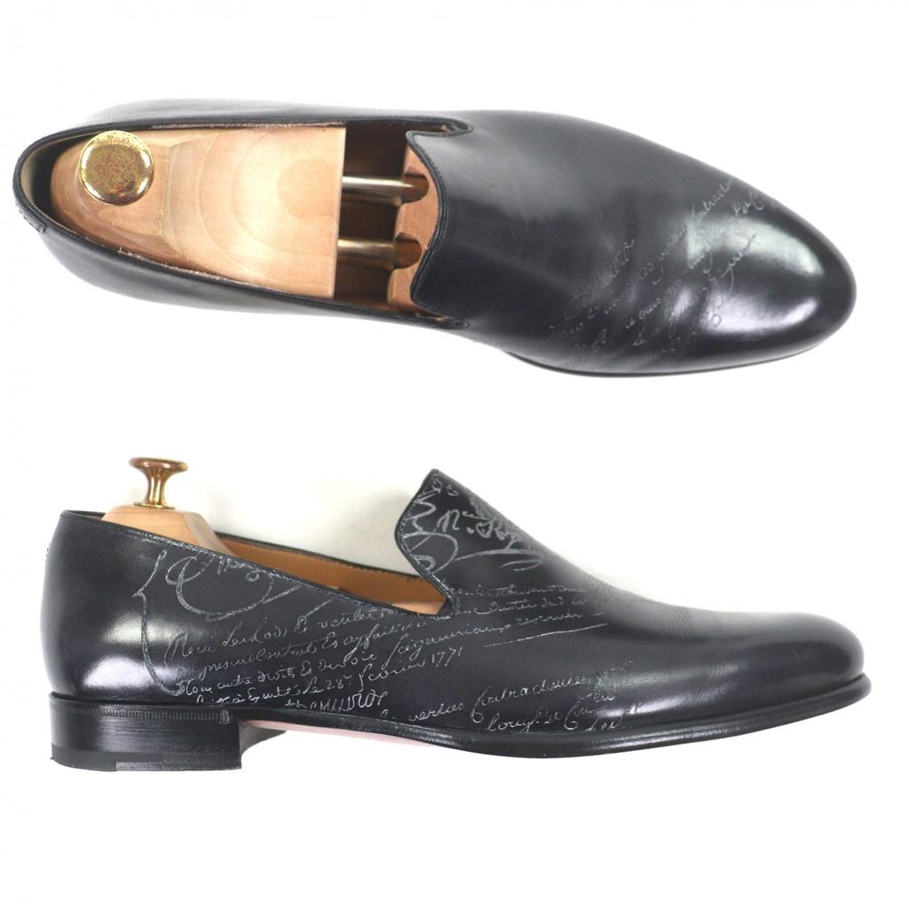 Great BERLUTI Loafers Gale Cursive Slippers Black Venice Calfskin Leather 9.5 Used