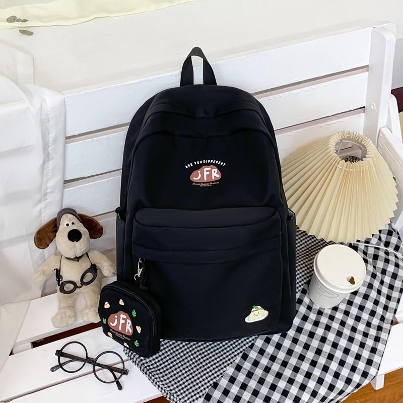 Simple Printed Letter Student Backpack With Coin Purse For Activities Casual