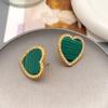 Retro Malachite Heart Diamond Stud Earrings - Exquisite Design & Unique Style