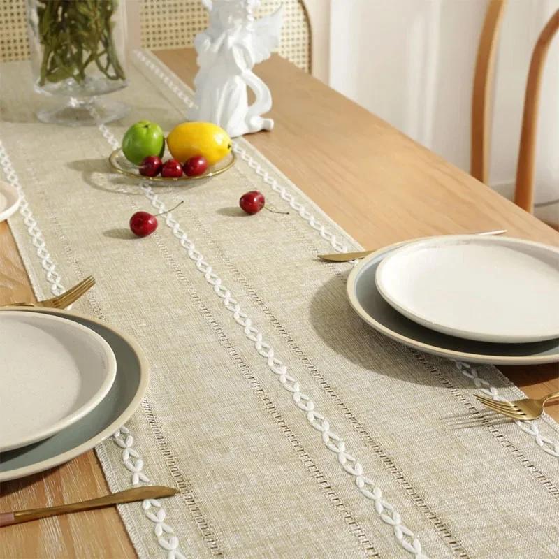 1Pc Linen Tassel Table Runner Rustic Farmhouse Style Tablecloth For Baby Shower Birthday Party Decoration Wedding Table Supplies