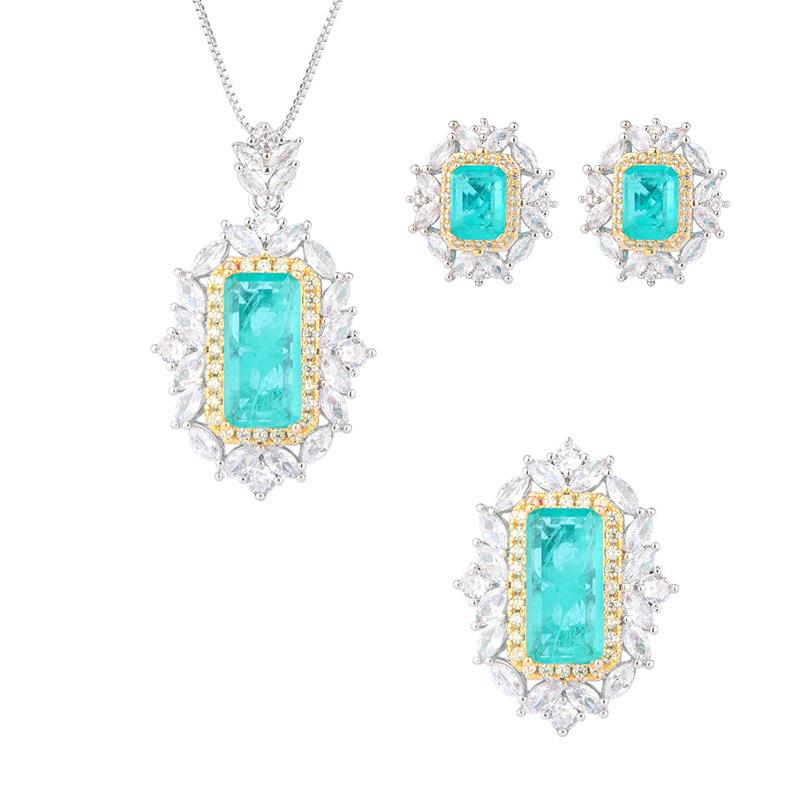 Jewelry Copper Bottom Gold Plated Jewelry Set Simulation Paraiba Diamond Pendant Ring Main 8 * 16 6 * 8