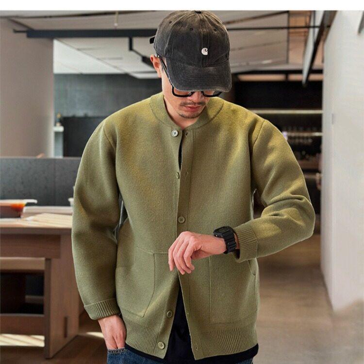 

Японский кардиган с большими карманами, мужской, с бейсбольным воротником, свободный, повседневный, на пуговицах в один ряд 3XL