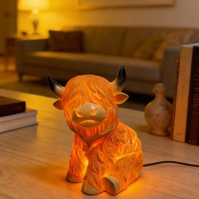 Highland Cattle Night Light Handcrafted Resin Lamp with Amber Glow Cute Desk Decor Bedside Reading Light Unique Gift