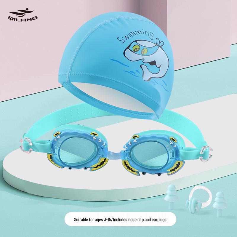 Kids' Cartoon Swim Cap with Waterproof Ear Protection & High Elasticity - Comfortable PU Cap for Boys & Girls, Customizable Logo Available.