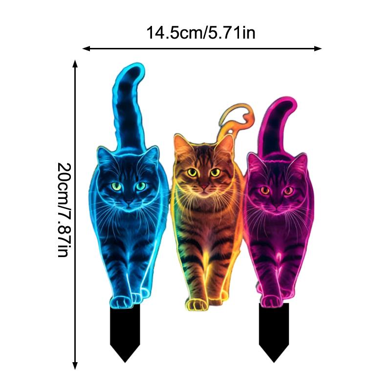 2D Flat Neon Color Cat Garden Stake Whimsical Animal Yard Decor for Outdoor Garden Flowerbed Standout Ornament
