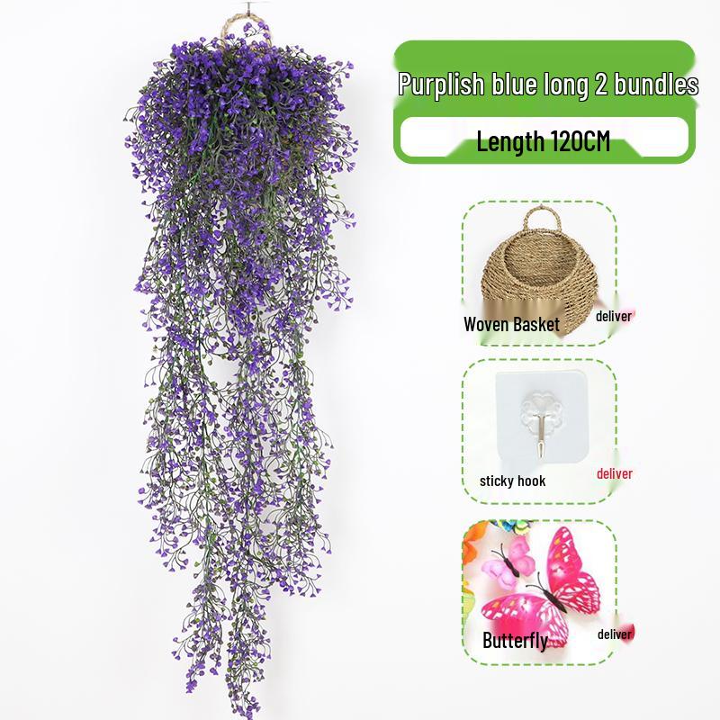 Wall-Mounted Artificial Hanging Vines with Spider Plant in Basket for Living Room Decor