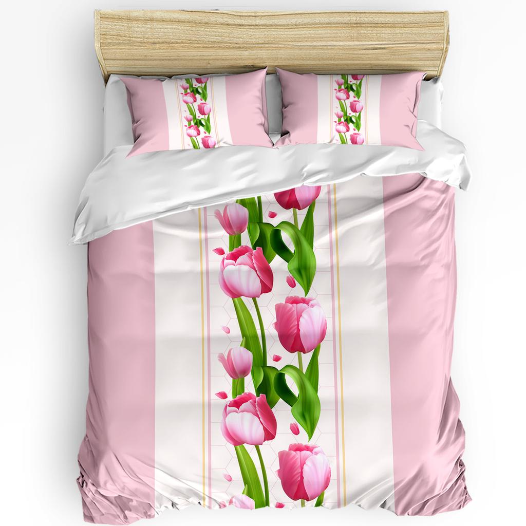 Flowers Red Bouquet Tulips Duvet Cover Bed Bedding Set Home Textile Quilt Cover Pillowcases Bedroom Double Bedding Set No Sheet