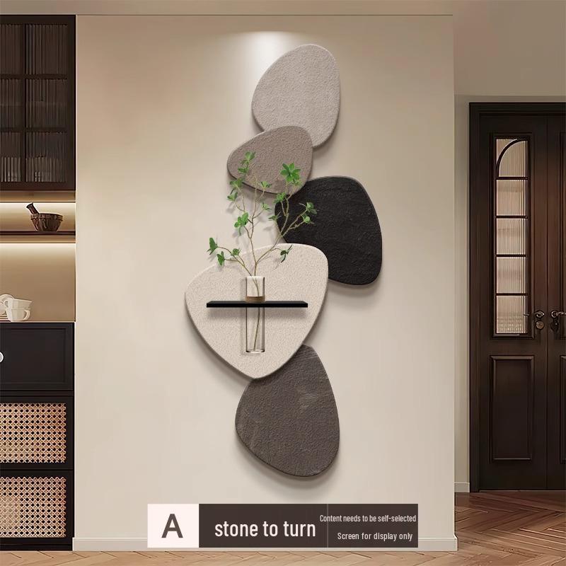Chinese-Style Foyer Painting: 'Turn Stones Into Gold' with Hydroponic Green Plant Design
