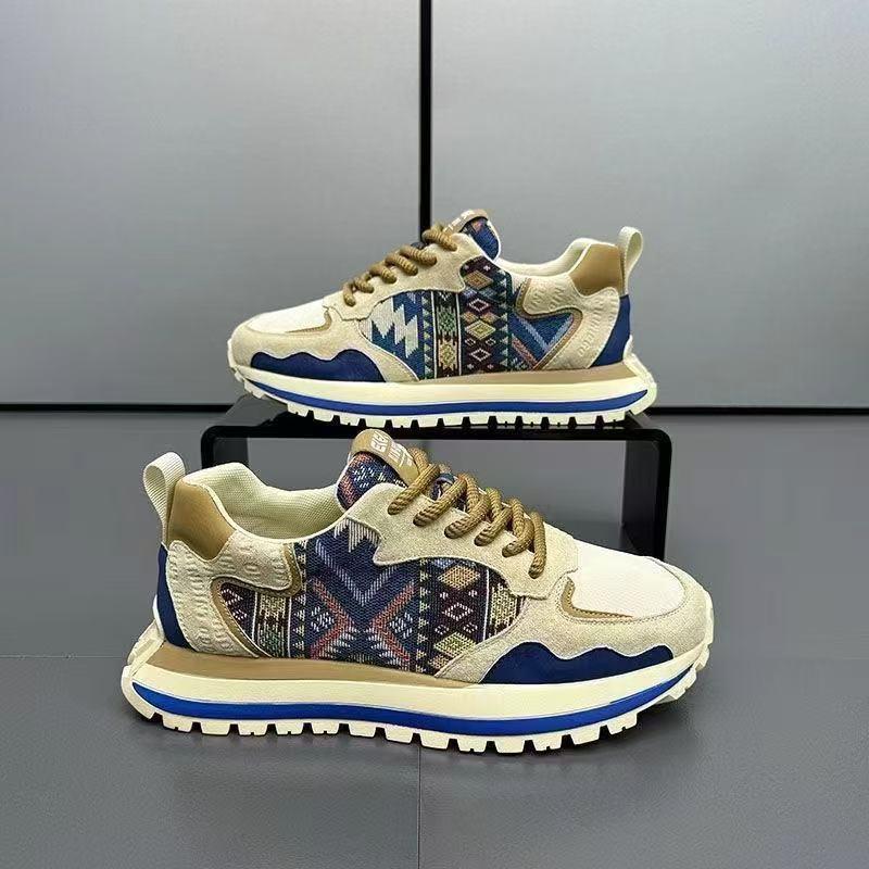 National Style Embroidered Dad Shoes Men's 2025 Spring New Comfortable Cloth Surface Increase Versatile Internet Celebrity Fashion Casual Men's Shoes