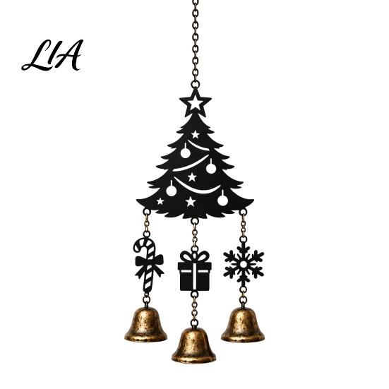 Retro Holiday Window Accents Christmas Wind Chime with Metal Bells, Vintage Santa/Snowman/Deer/Bell/Wreath Iron Creative Soft Furnishings Hanging