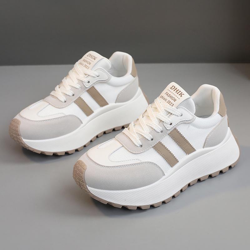 BN007 Women's Height-Boost Travel Shoes 2024: Versatile, Breathable, White, Thick-Soled, Wear-Resistant.