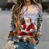 Women's Casual Christmas Print Neck Raglan Long Sleeve Pullover Sweatshirt