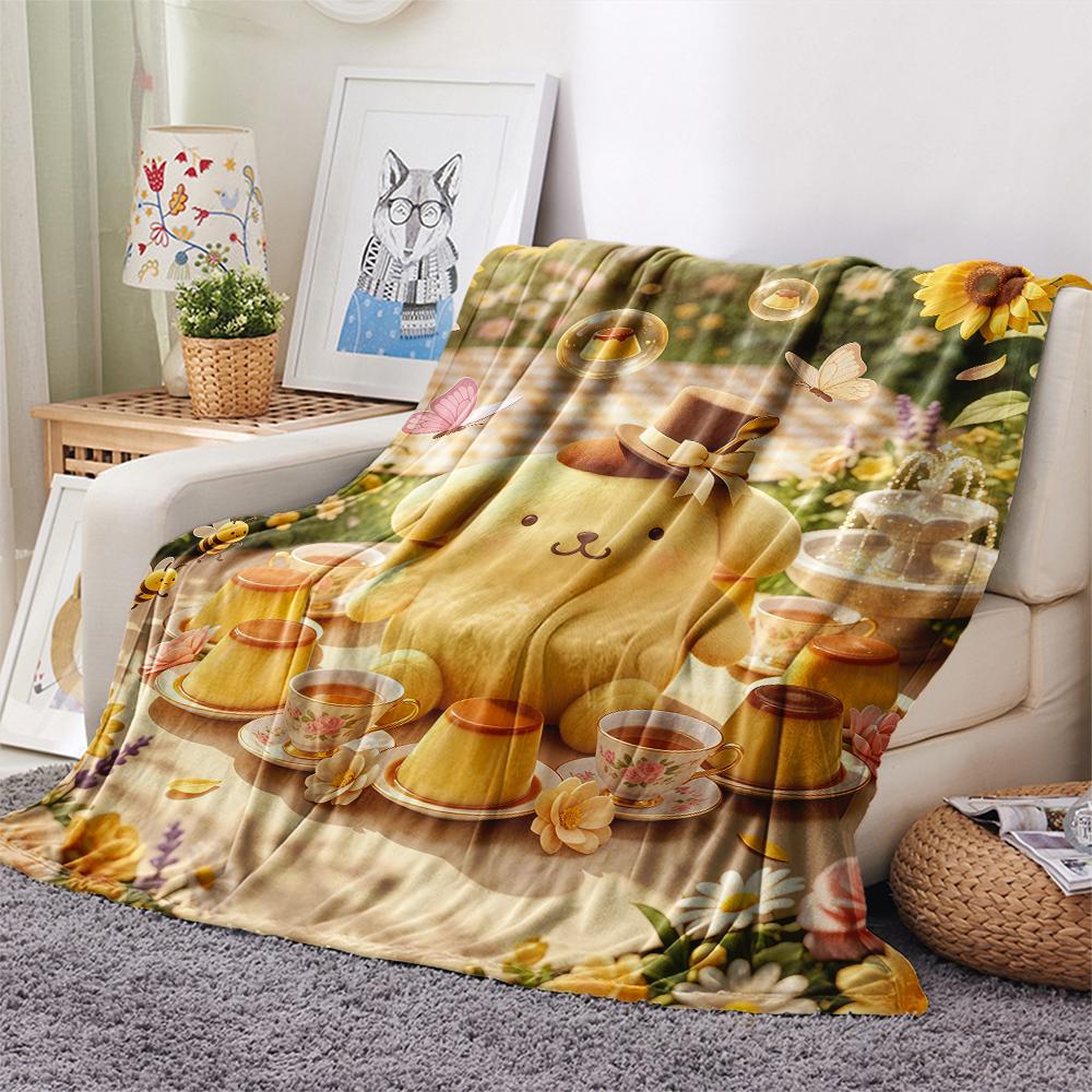1PC Pompompurin Print Flannel Blanket, High quality All Seasons, Home Decor, Warmth and Comfort, Perfect for Christmas Gifts