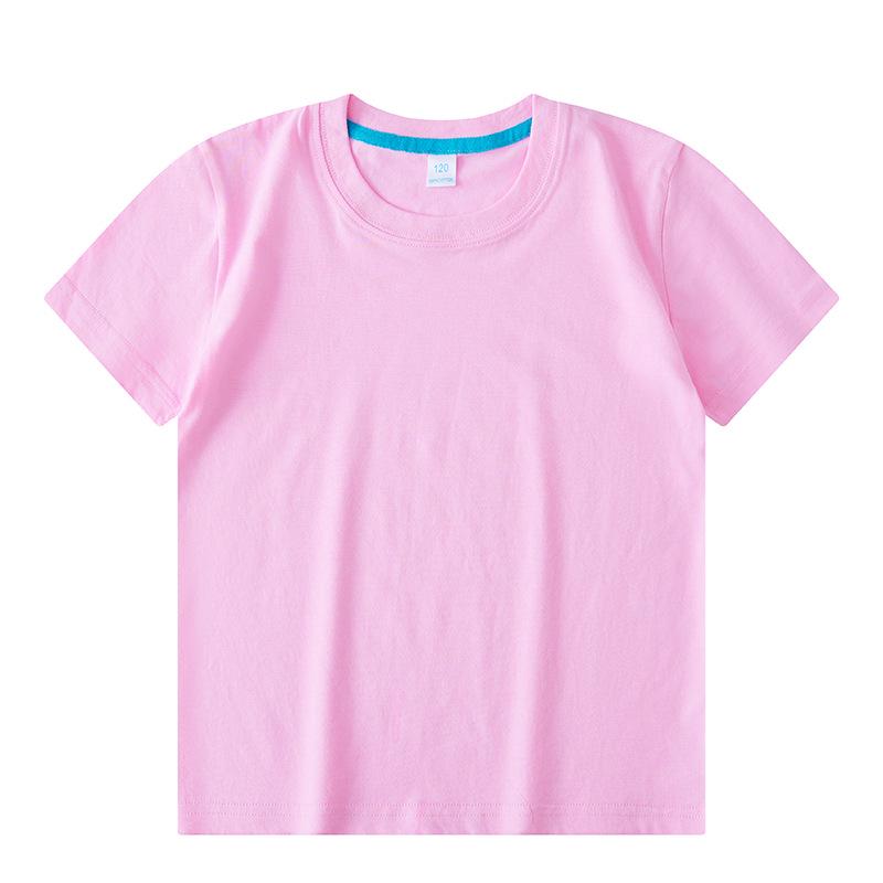 Children's Solid Color Combed Cotton T-Shirts for Activities, Class Uniforms, Group Wear, and Parent-Child Outfits - Short Sleeve