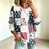 Women's fashionable casual buttoned patchwork fabric printed coat
