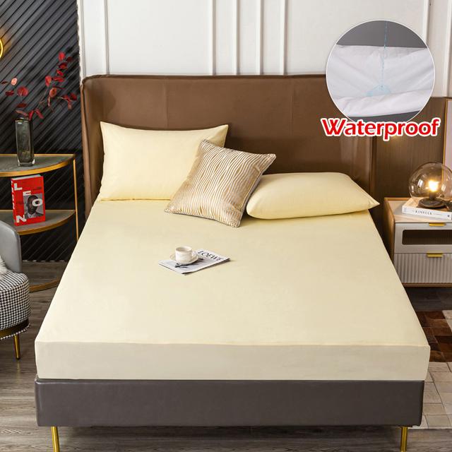 Solid Water Resist Mattress Cover Protector Elastic Band Sanding Breathable Anti -Mite Bed Cover Mattresses Queen King For Home Use