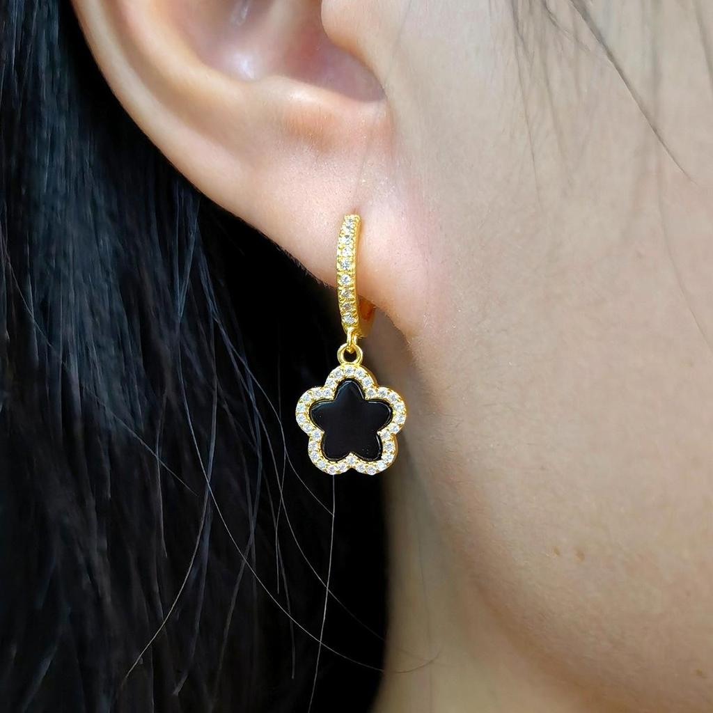 S925 Silber Vierblättrige Kleeblatt Ohrringe mit schwarzem Achat-Inlay - Luxuriöser High-End Echtsilber Schmuck