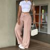 Damen High Waist Weite Hosen Lässig Kordelzug Elastischer Bund Falten vorne Bündchen am Knöchel Hosen