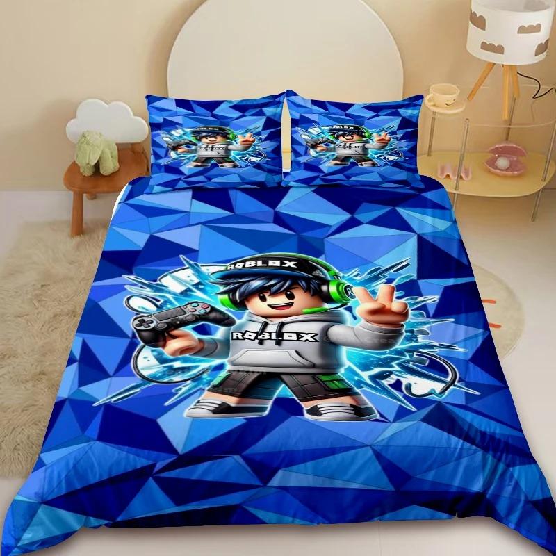 Cartoon R-RobloxeS Gaming Bedding Set 2/3Pcs Duvet Cover with Pillowcases Comforter Cover for Kids Boys Bedroom Decor Queen