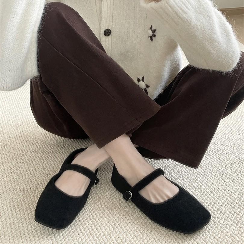 Flat-bottomed Korean Version of Mary Jane Single Shoes Women's Shoes 2025 New Autumn and Winter Black Gentle Versatile Plush Shoes