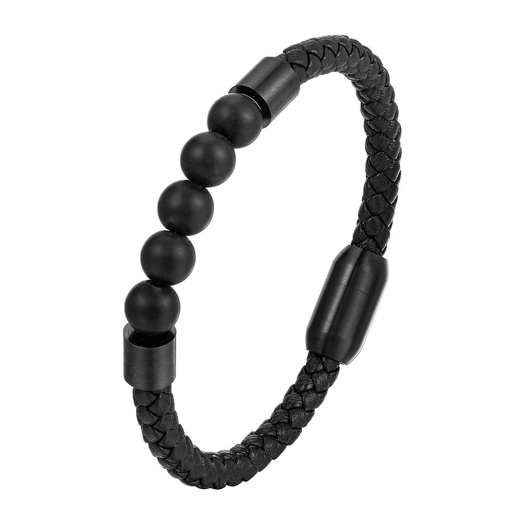 Titanium Steel Man Chakra Jewelry Wholesale Stainless Steel Men's Black Leather Volcanic Beaded Braclets Stone Leather Bracelets