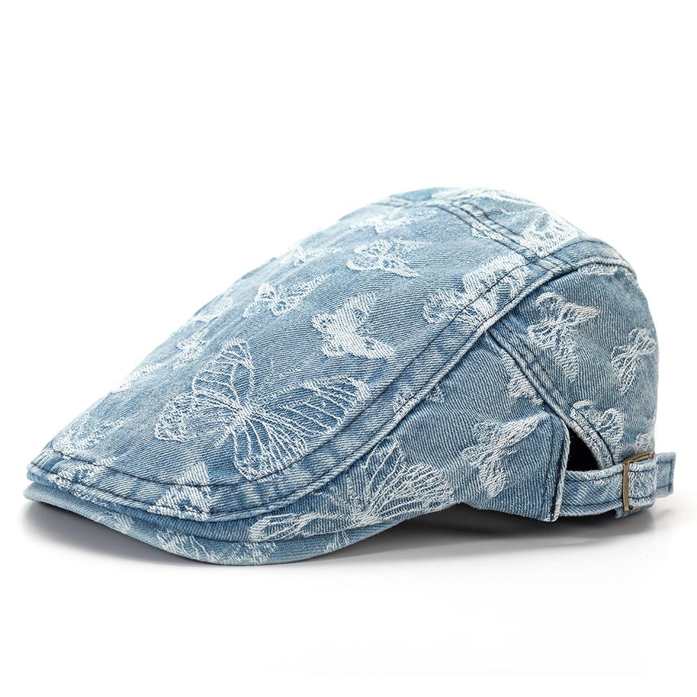 Butterfly Peaked Cap Retro Denim Beret Women Jacquard Progressive Cap