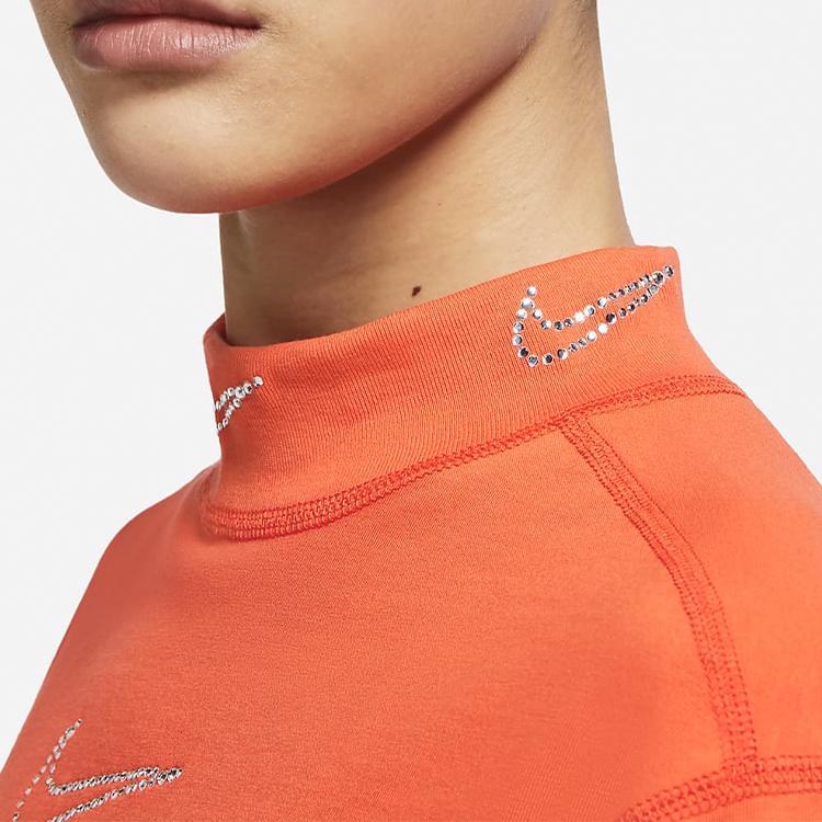 Nike Sportswear Casual Stand Collar Crop Long Sleeve T-Shirt Women Tops Team-Orange CZ4421-891